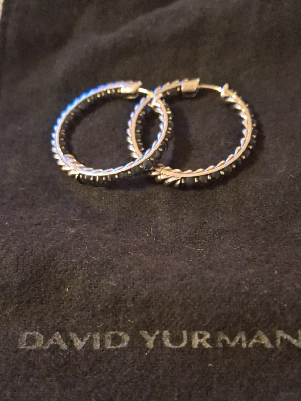 David Yurman Sterling Silver Twisted Inside Out Blue Topaz Cable Hoop Earrings